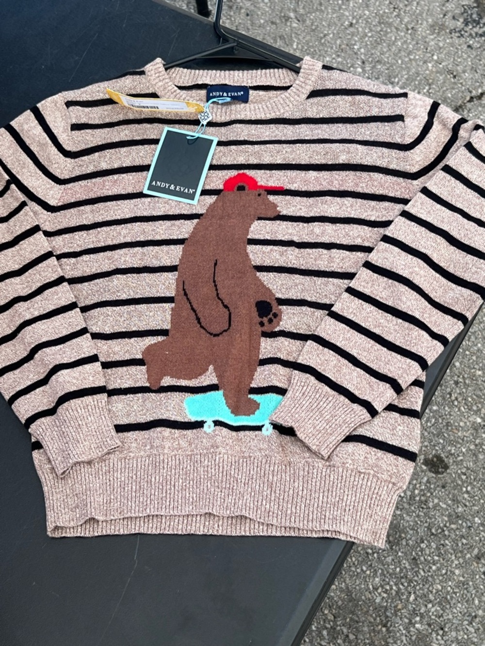 Andy & Evan Pink and Black Striped Bear Skateboard Sweater